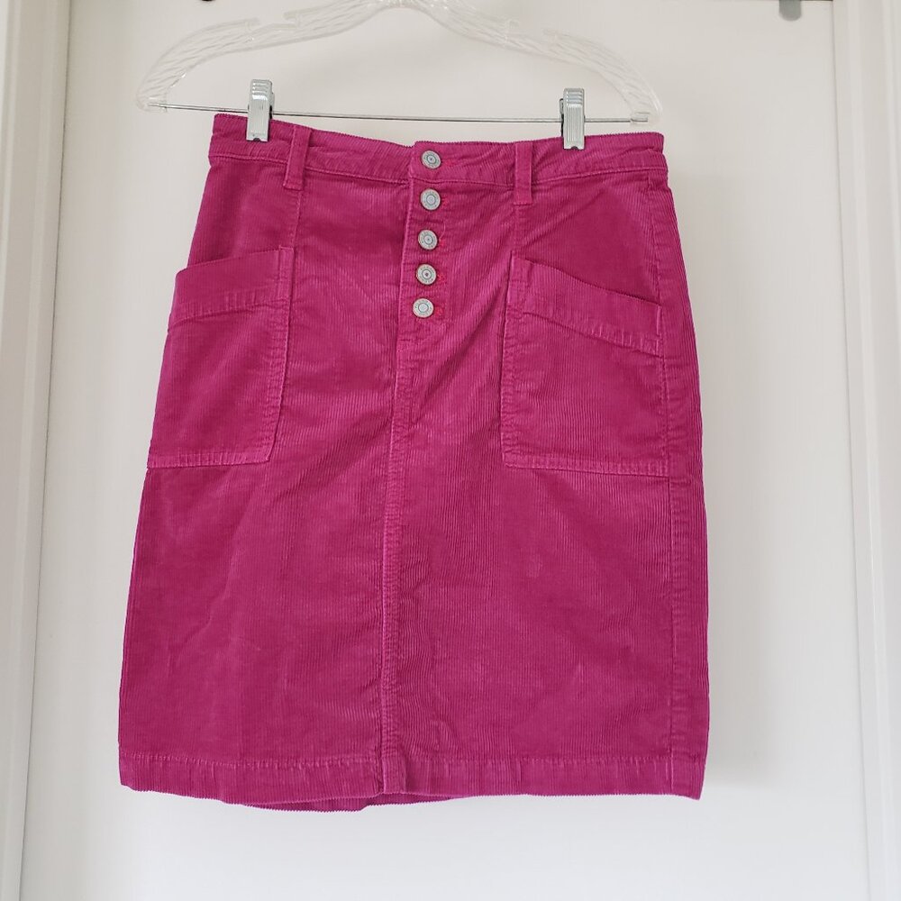 Anthropologie Pilcro Magenta Corduroy Pencil Skirt Button Front Slit Back Size 2